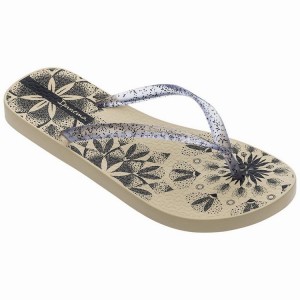 Beige / Black Women's Ipanema Sem Igual Tattoo Flip Flops | 2673104-EM