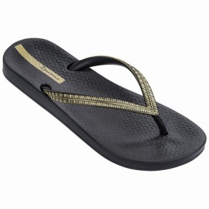 Black / Gold Women's Ipanema Mesh IV Flip Flops | 5283469-JA