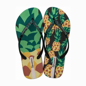 Black / Green Women's Ipanema Frutas Flip Flops | 0816953-VI