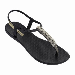 Black / Silver Women's Ipanema Charm VI Wave Sandals | 6710598-LU