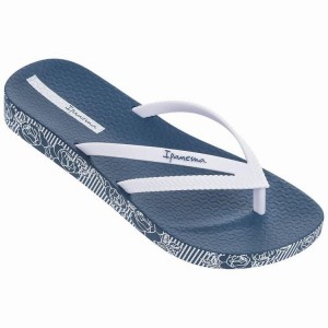 Blue / White Women's Ipanema Duet Plush Wedge Flip Flops | 9127360-ZK