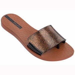 Brown / Gold Women's Ipanema Livia Flip Flops | 5307842-XQ