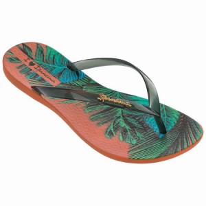 Orange / Green Women's Ipanema Wave Scenic Flip Flops | 5769413-PY