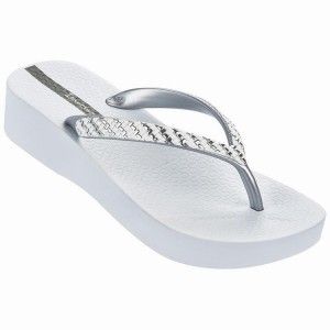 White / Silver Women's Ipanema Mesh Plat Flip Flops | 4395728-OX