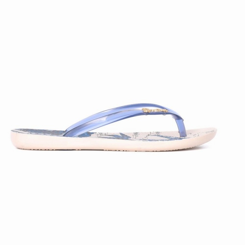 Beige / Blue Women's Ipanema Wave Natural Flip Flops | 0194357-WE