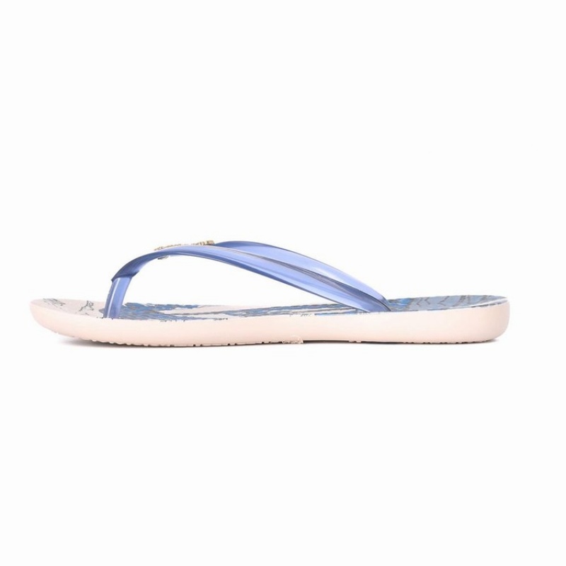 Beige / Blue Women's Ipanema Wave Natural Flip Flops | 0194357-WE