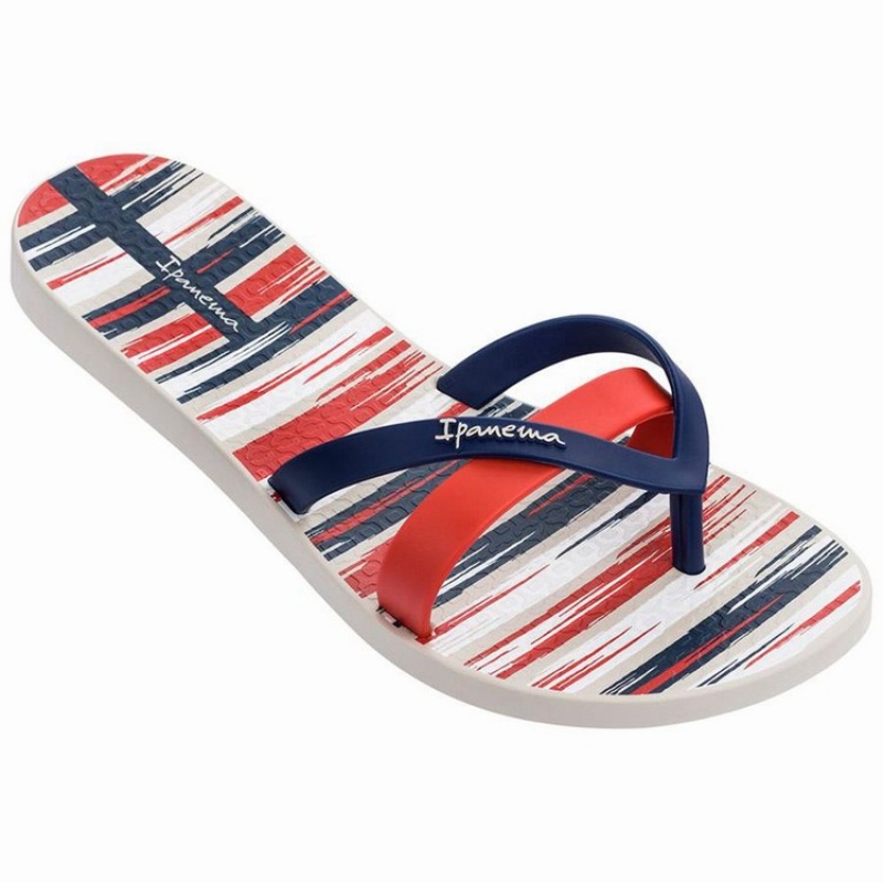 Beige / Blue / Red Women's Ipanema Kirei Silk IV Flip Flops | 9745260-AB