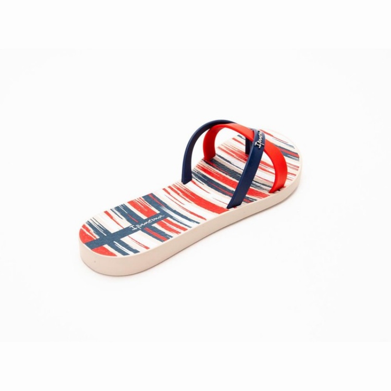 Beige / Blue / Red Women's Ipanema Kirei Silk IV Flip Flops | 9745260-AB