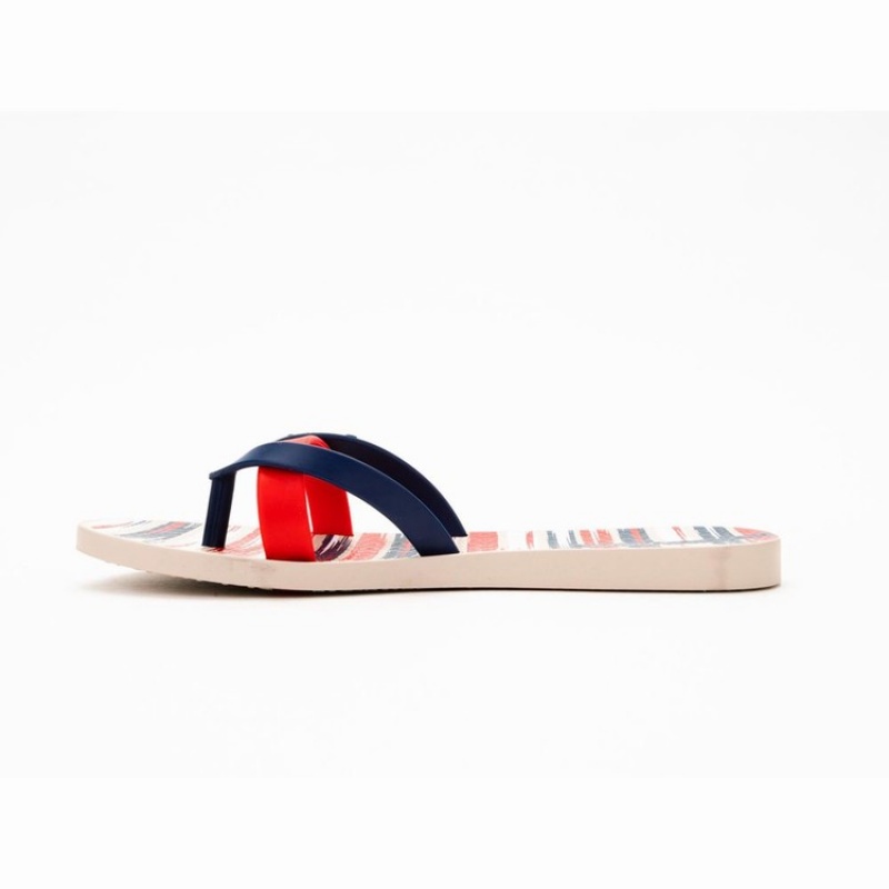 Beige / Blue / Red Women's Ipanema Kirei Silk IV Flip Flops | 9745260-AB