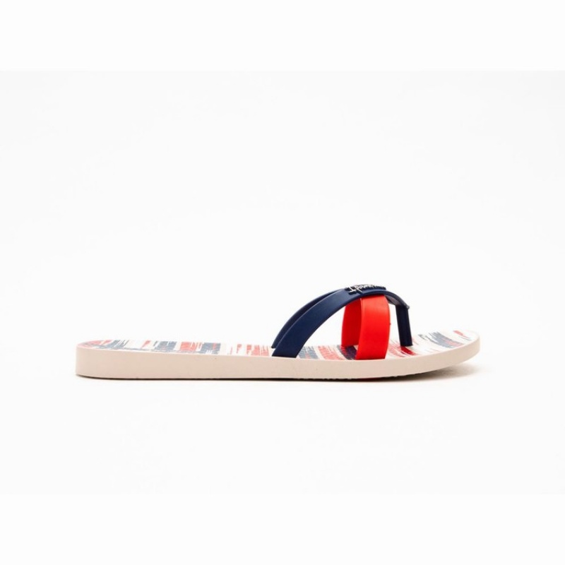 Beige / Blue / Red Women's Ipanema Kirei Silk IV Flip Flops | 9745260-AB