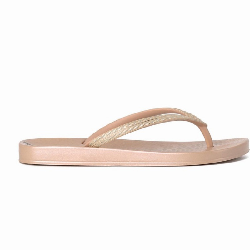 Beige / Gold Women's Ipanema Ana Metallic IV Flip Flops | 7120495-UH