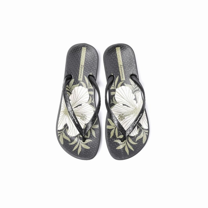 Black / Beige Women's Ipanema Ana Hibiscus Flip Flops | 8093257-UQ