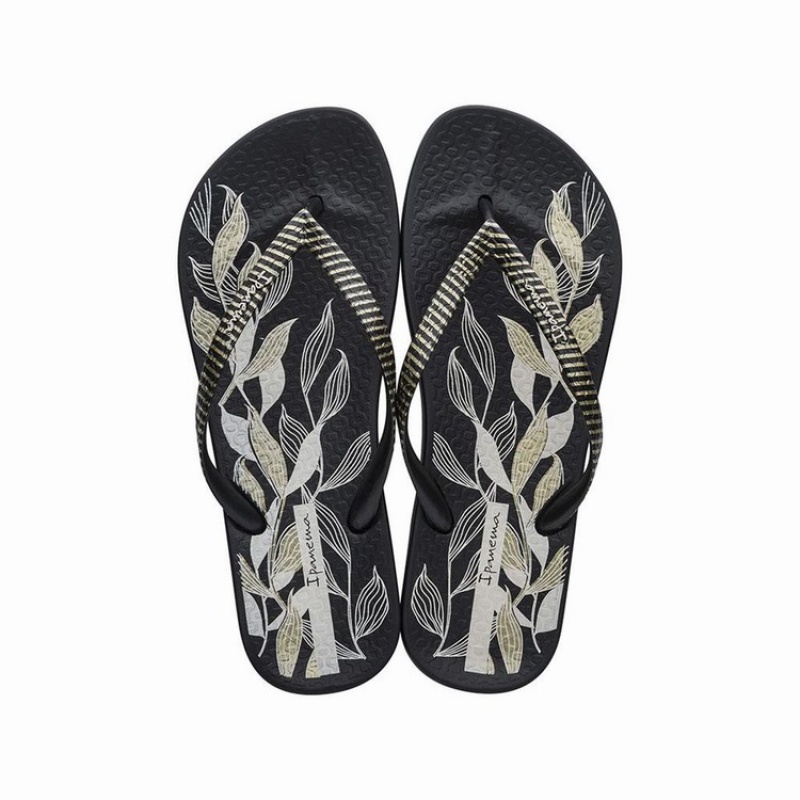 Black / Gold Women's Ipanema Anatomic Nature IV Flip Flops | 0327849-WH