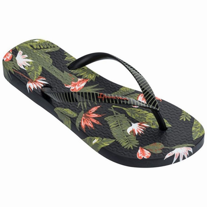 Black / Green Women's Ipanema Paradise Flip Flops | 8039162-JE