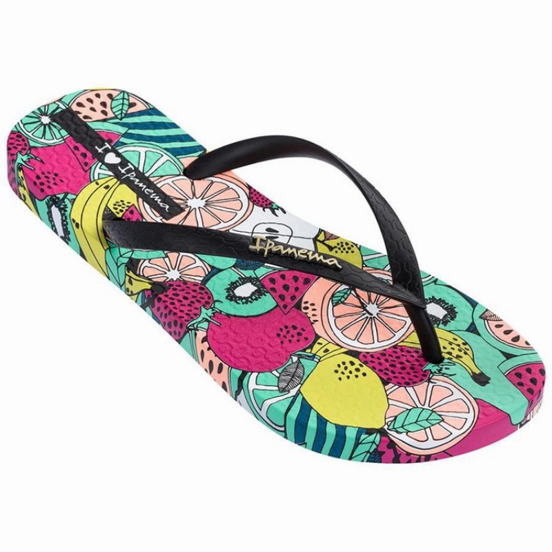 Black / Green Women's Ipanema Pop Flip Flops | 1624037-HO