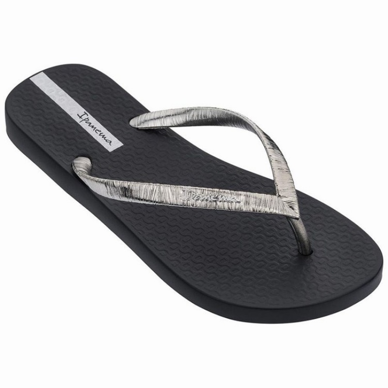 Black / Silver Women's Ipanema Foil Flip Flops | 3806974-FW