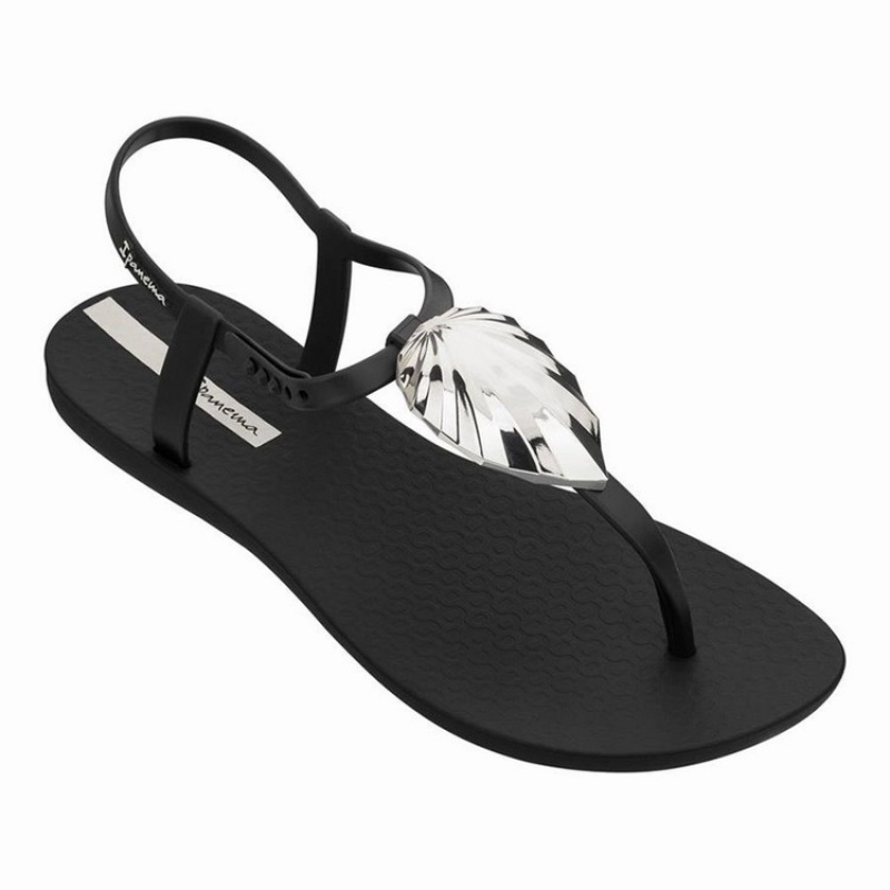 Black / Silver Women's Ipanema Leaf Sandals | 3854026-ID