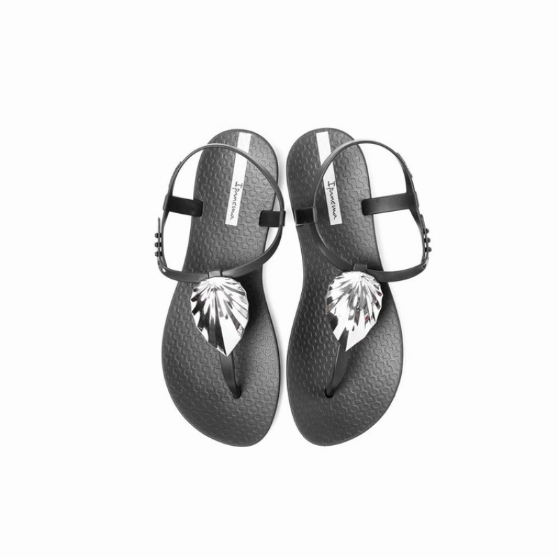 Black / Silver Women's Ipanema Leaf Sandals | 3854026-ID