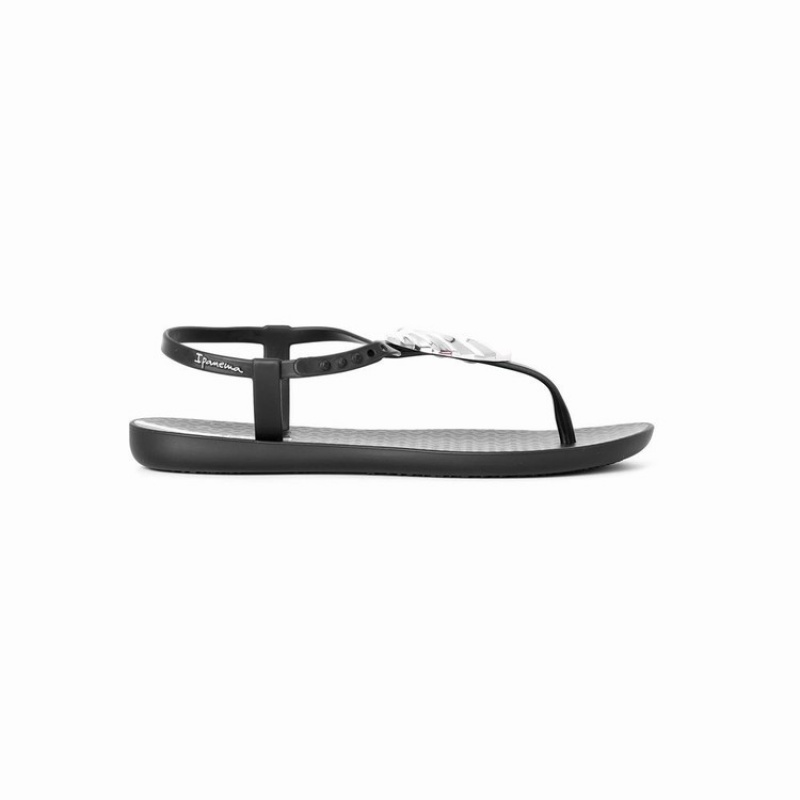 Black / Silver Women's Ipanema Leaf Sandals | 3854026-ID