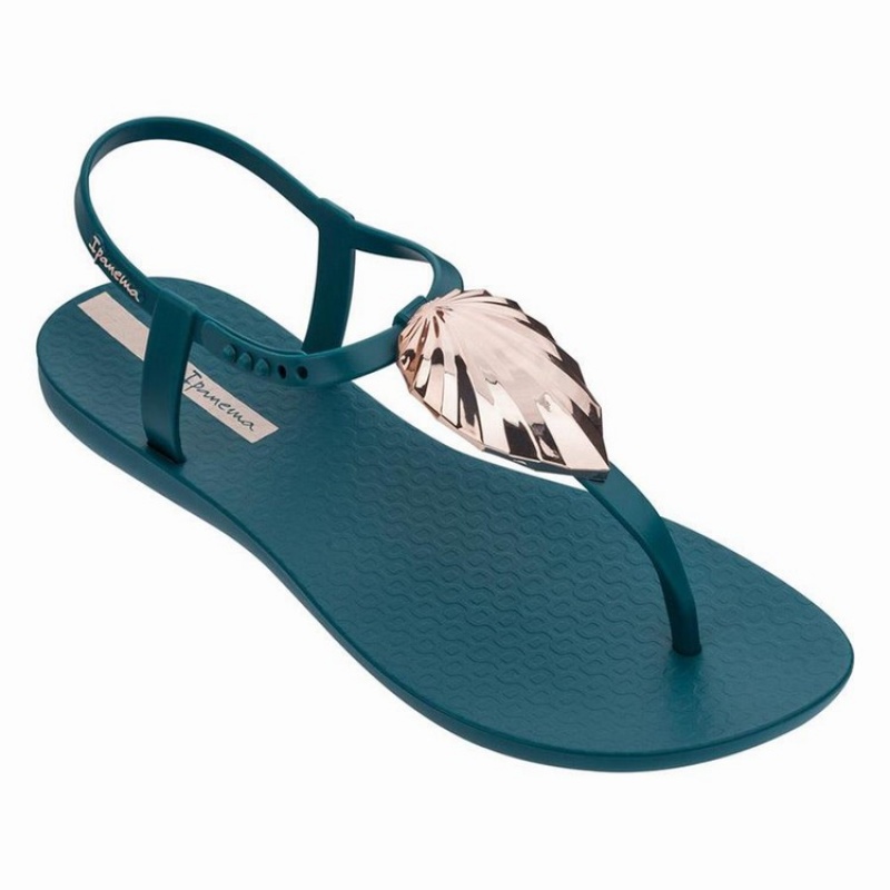 Blue / Gold Women's Ipanema Leaf Sandals | 4528137-BN