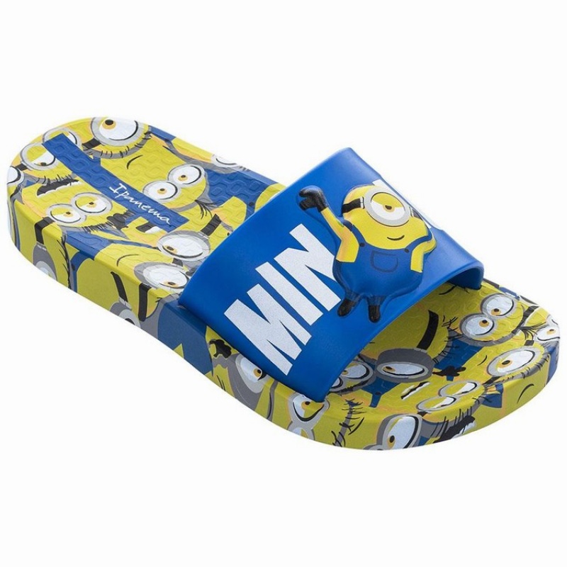 Blue / Yellow / White Kids\'\' Ipanema Minions Slides | 7391654-RN