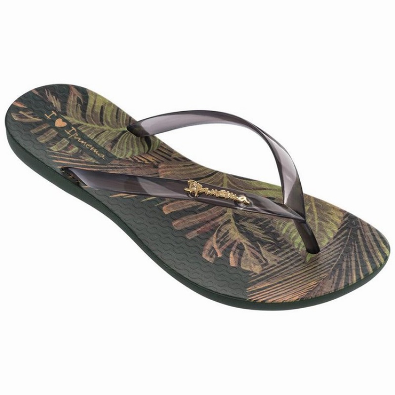 Green / Grey Women\'s Ipanema Wave Scenic Flip Flops | 1734082-XU