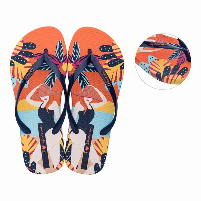 Orange / Blue Women's Ipanema I Love Sun Flip Flops | 7956824-JT