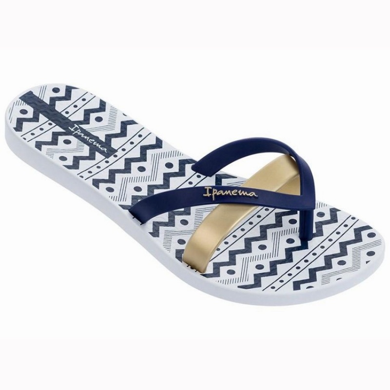 White / Blue / Gold Women\'s Ipanema Kirei Silk III Flip Flops | 1637945-YV