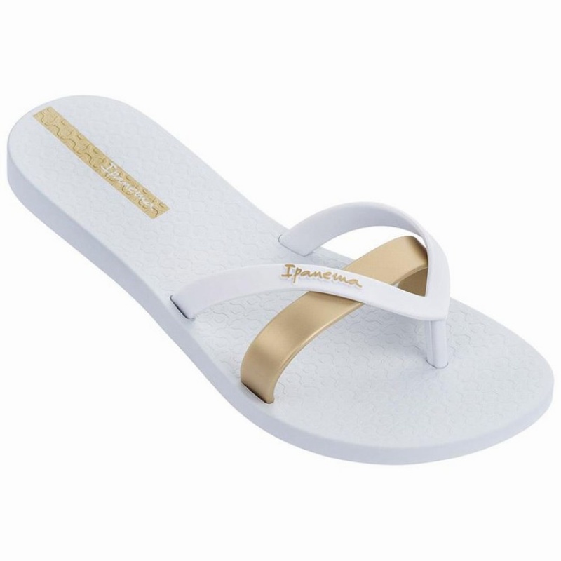 White / Gold Women's Ipanema Kirei Flip Flops | 8342795-LP