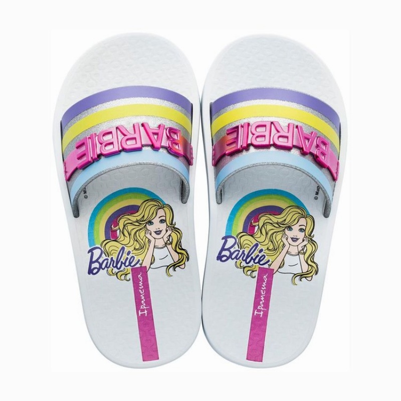 White / Silver Kids\'\' Ipanema Barbie Slides | 6923754-DY