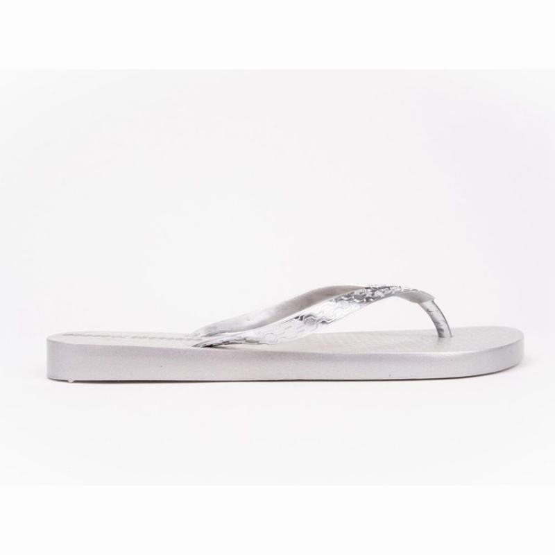 White / Silver Women's Ipanema Glam Flip Flops | 6741825-LY